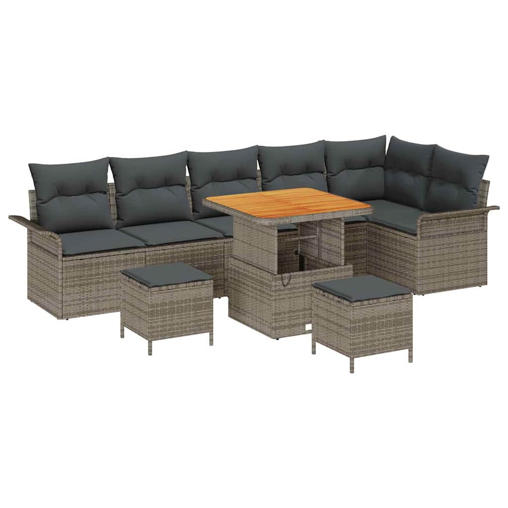 Thumbnail - vidaXL Garten-Sofa-Set mit Kissen mit Speicher mit Kissen 9 pcs Grau