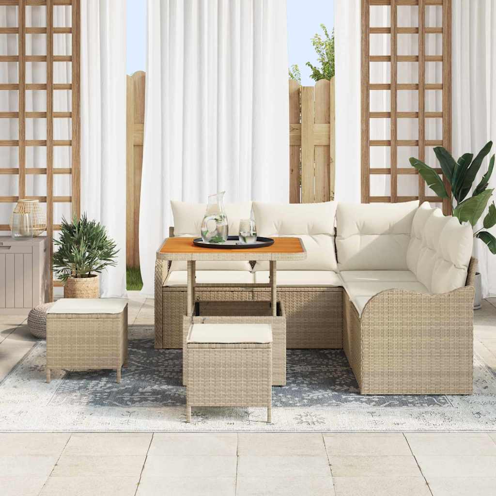 vidaXL 8-delige tuinsofa set met kussens - Beige, poly rattan, acacia