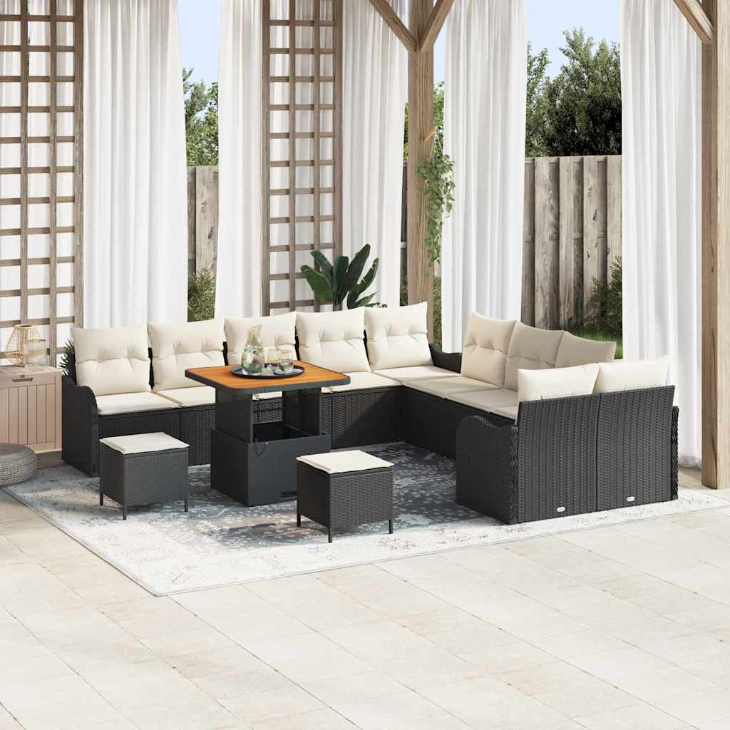 Градински sofa комплект vidaXL с възглавници Черен Полиритан, Градинска sofa vidaXL с място за съхранение и възглавници Черен Полиритан, Комплект за градинско хранене vidaXL от 3 части с възглавници Черен Полиритан