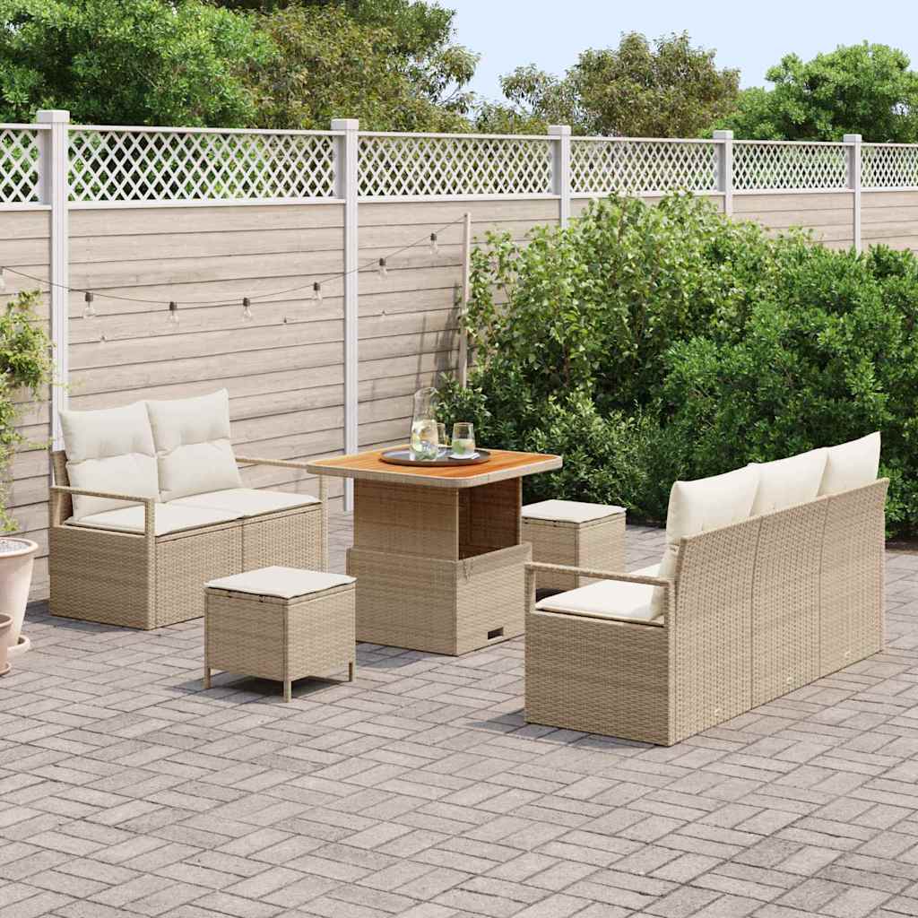 vidaXL 8-delige Tuinbankenset met kussens poly rattan acacia beige