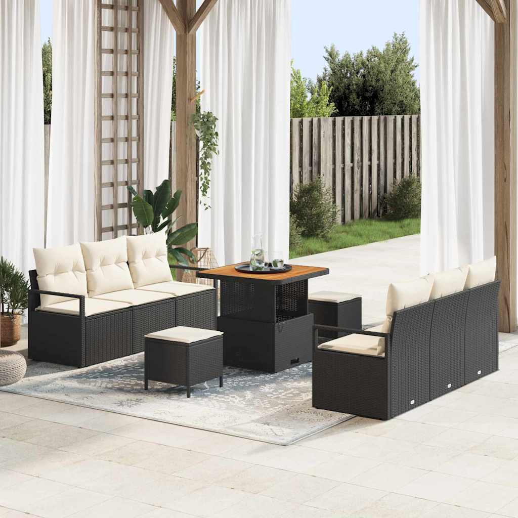 9-delt have sofa sæt med puder sort poly rattan akacietræ, vidaXL 2-sæders have sofa med opbevaring & puder sort poly rattan, vidaXL 3-delt have dining sæt med puder sort poly rattan akacietræ