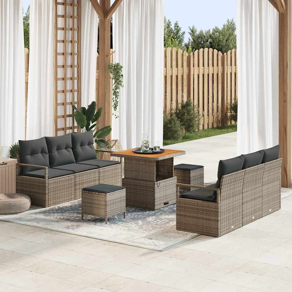 9 Stykke Have Sofa Sæt med Hynder Grå Polyrattan Akacie, vidaXL 2-personers Have Sofa med Opbevaring & Hynder Grå Polyrattan, vidaXL 3 Stykke Have Spisestel med Hynder Grå Polyrattan Akacie