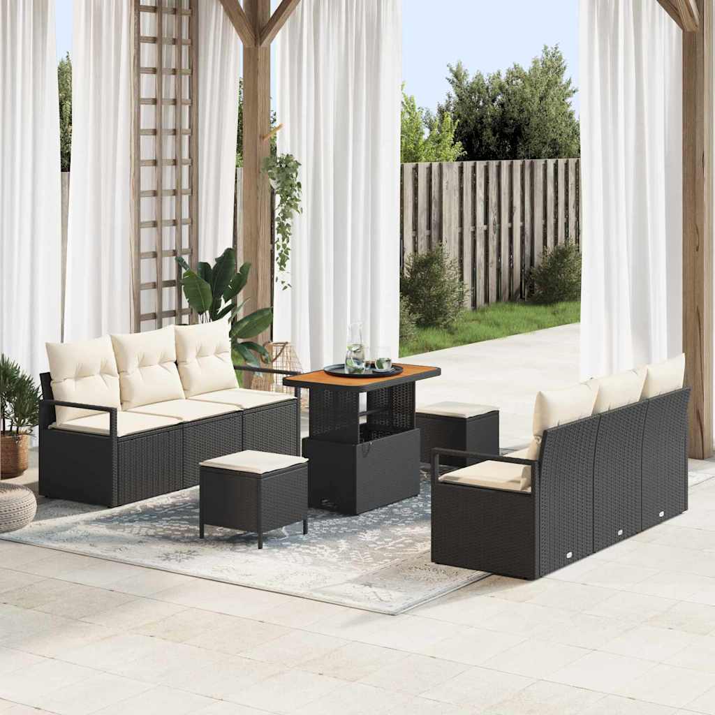 9 Stykke Havemøbel Sæt med Puder Sort Poly Rattan Akacie, vidaXL 2-Personers Havemøbel med Opbevaring & Puder Sort Poly Rattan, vidaXL 3 Stykke Havemøbel Sæt med Puder Sort Poly Rattan Akacie