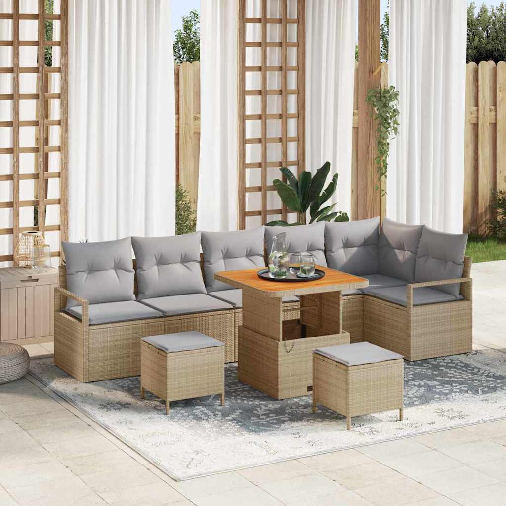 vidaXL Garten-Sofa-Set mit Kissen mit Kissen 9 pcs Beige und Hellgrau
