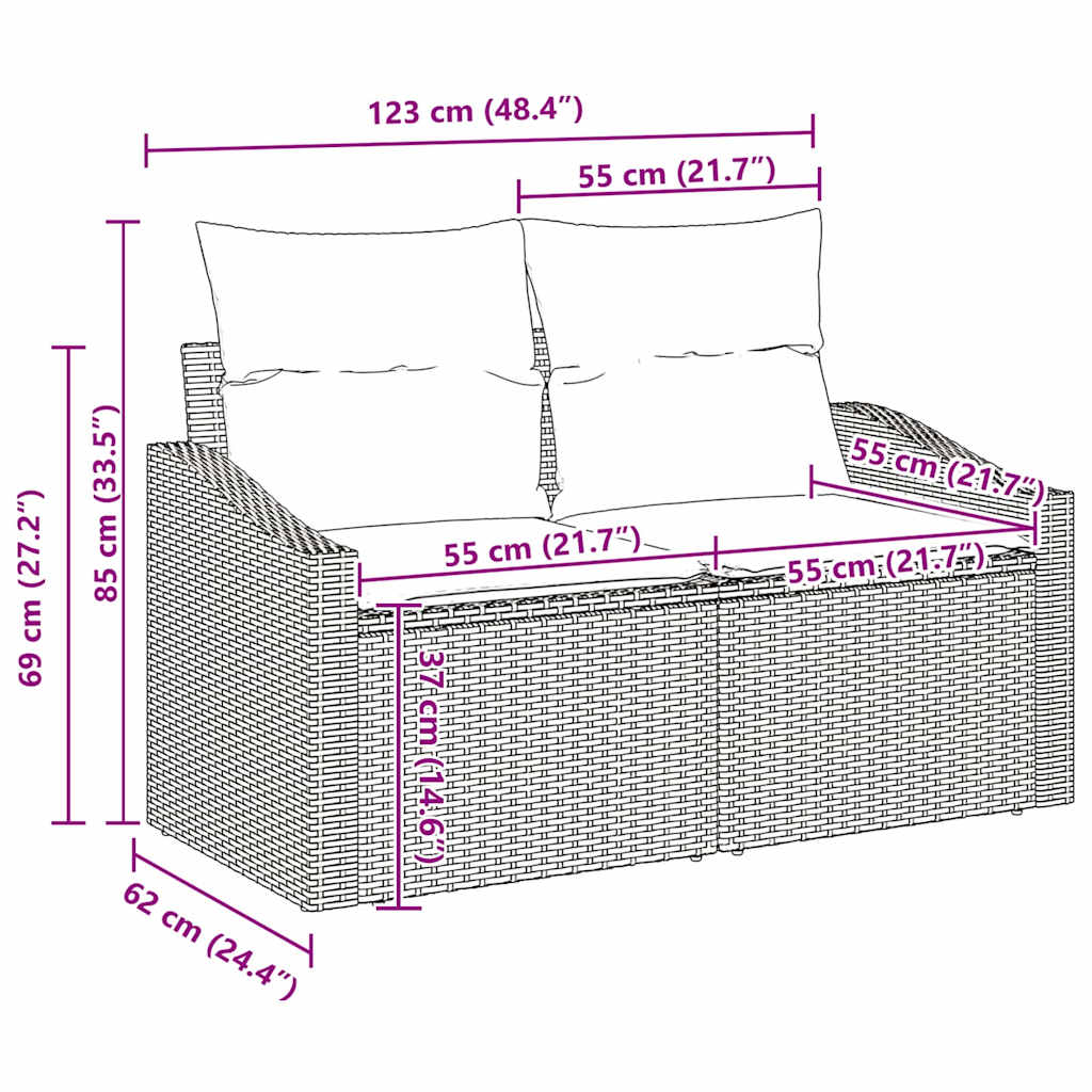 Vrtna sedežna garnitura z blazino 10 pcs Bež Poly ratan - slika 13