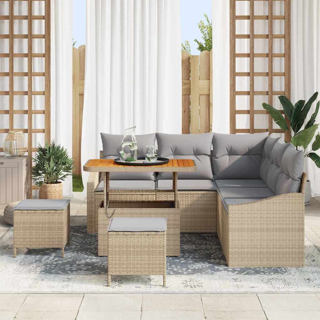 vidaXL 8-delige Tuinbankenset met kussens poly rattan acacia beige