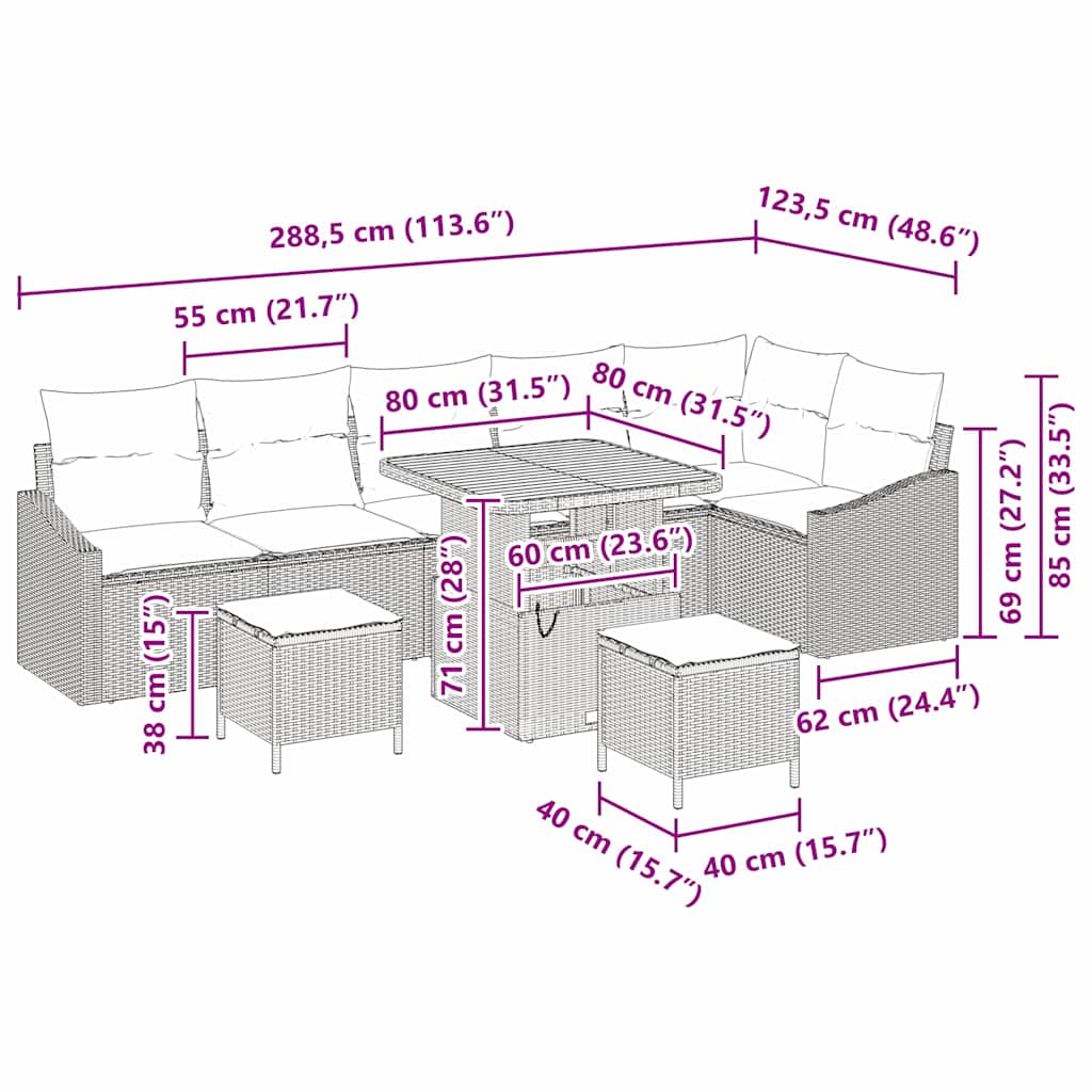 Dārza dīvānu komplekts 9 pcs Melna Poliūtu rotangpalma