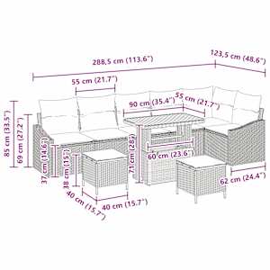Sada zahradních pohovek s polštářem 9 pcs Béžová Poly ratan - obrázek 12