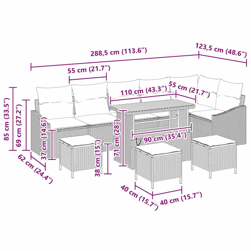 Dārza dīvānu komplekts 10 pcs Melna Poliūtu rotangpalma
