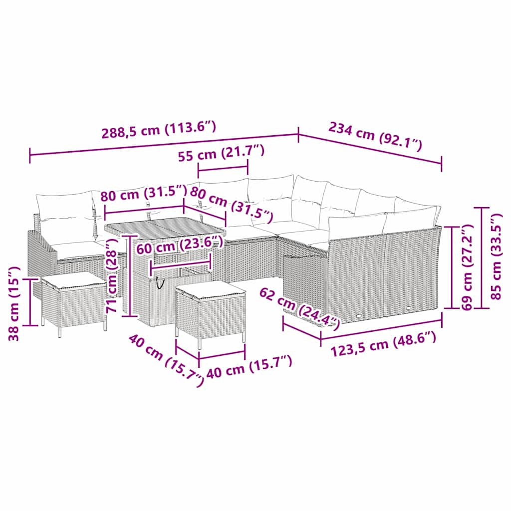 Dārza dīvānu komplekts ar spilvenu ar uzglabāšanu 12 pcs Pelēka