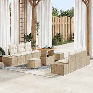 Vrtna sedežna garnitura z blazino 9 pcs Bež Poly ratan