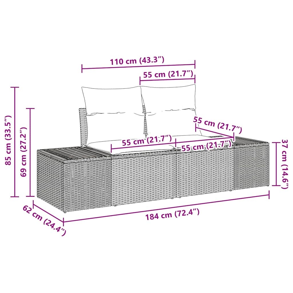 Vrtna sedežna garnitura z blazino 10 pcs Siva Poly ratan - slika 13
