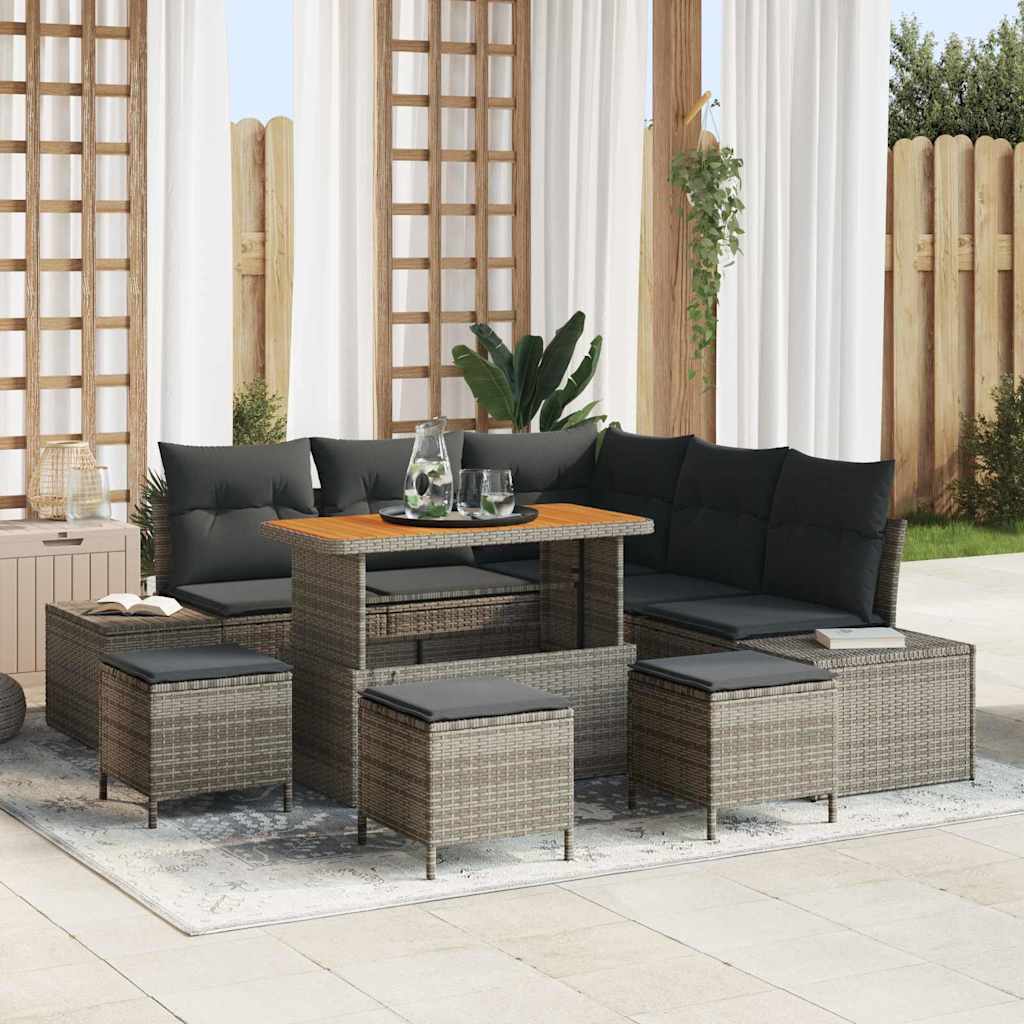 9 Stk Have Sofa Sæt med Puder Grå Poly Rattan Akacie, vidaXL 2-Sæders Have Sofa med Opbevaring & Puder Grå Poly Rattan, vidaXL 4 Stk Have Spise Sæt med Puder Grå Poly Rattan Akacie