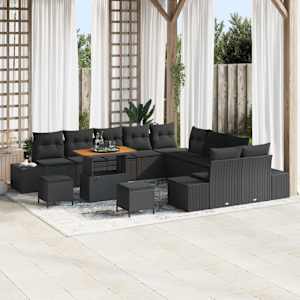 Vrtna sedežna garnitura z blazino 13 pcs Črna Poly ratan