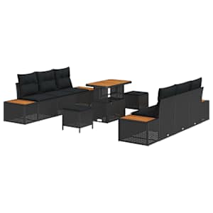 Sada zahradních pohovek s polštářem 9 pcs Černá Poly ratan - obrázek 2