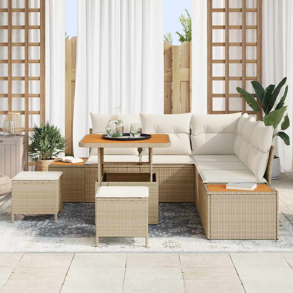vidaXL Tuin Sofa Set met kussen met opslag 8 pcs Beige Poly riet