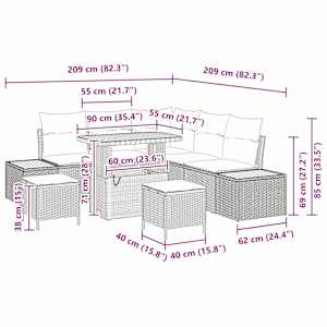 Sada zahradních pohovek s polštářem 8 pcs Béžová Poly ratan - obrázek 18