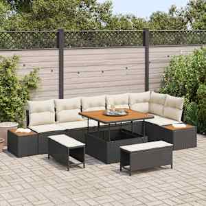 Vrtna sedežna garnitura z blazino 9 pcs Črna Poly ratan