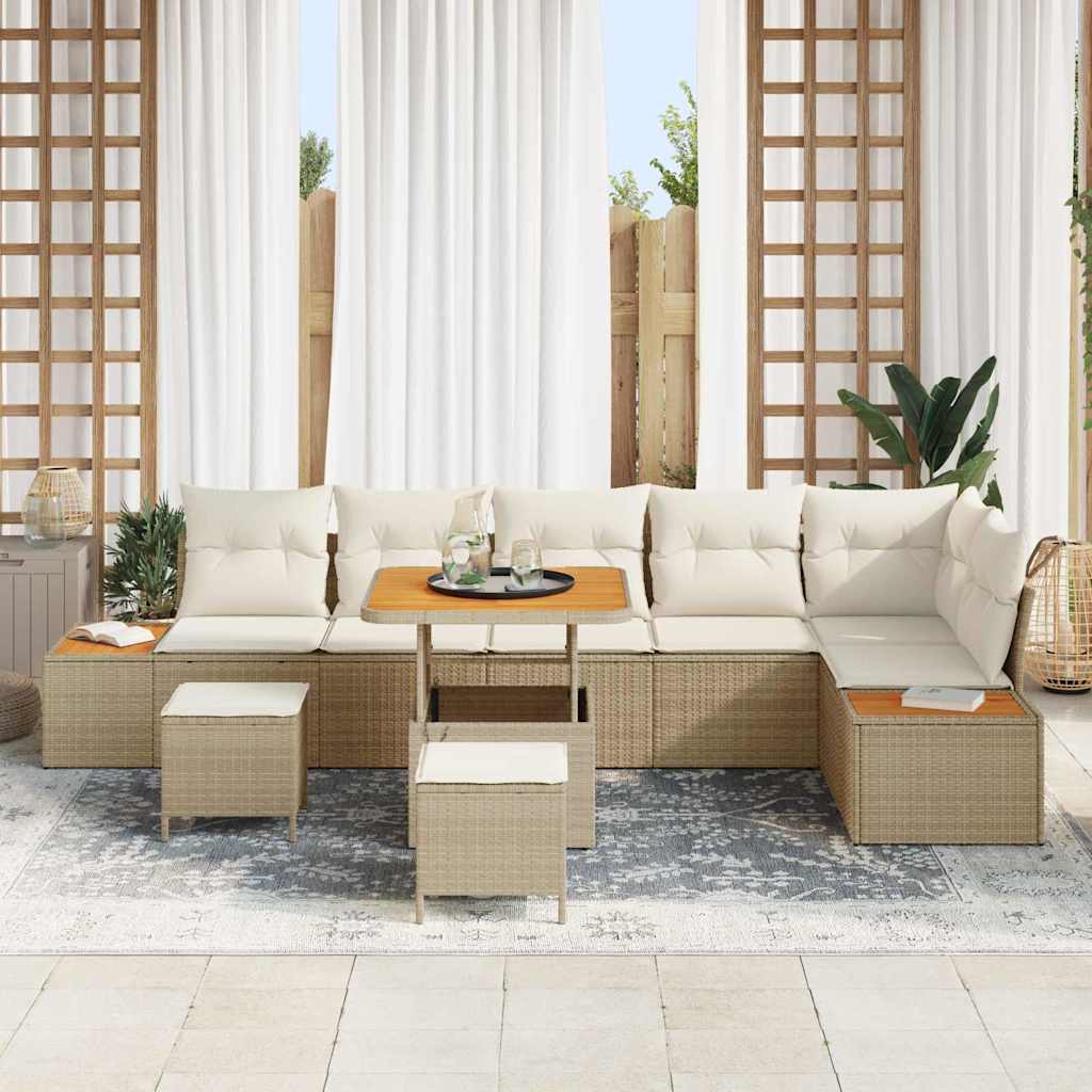 vidaXL Tuin Sofa Set met kussen met opslag 9 pcs Beige Poly riet