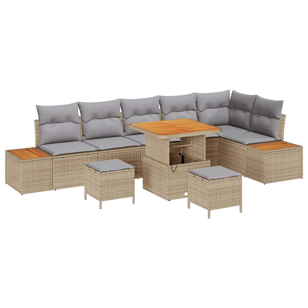 Set de canapele pentru grădină cu pernă 9 pcs Bej Rattan poli [1]