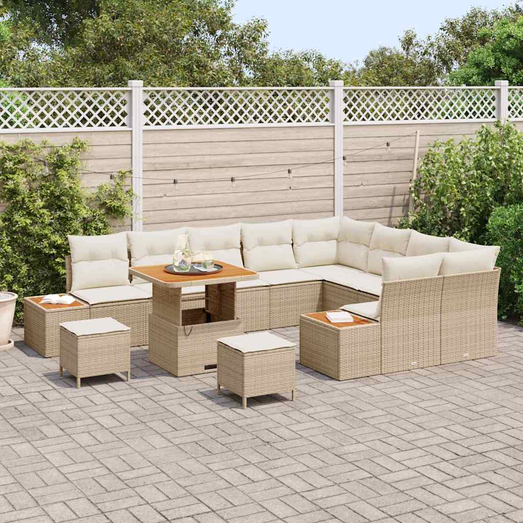 vidaXL Tuin Sofa Set met kussen met opslag 12 pcs Beige Poly riet