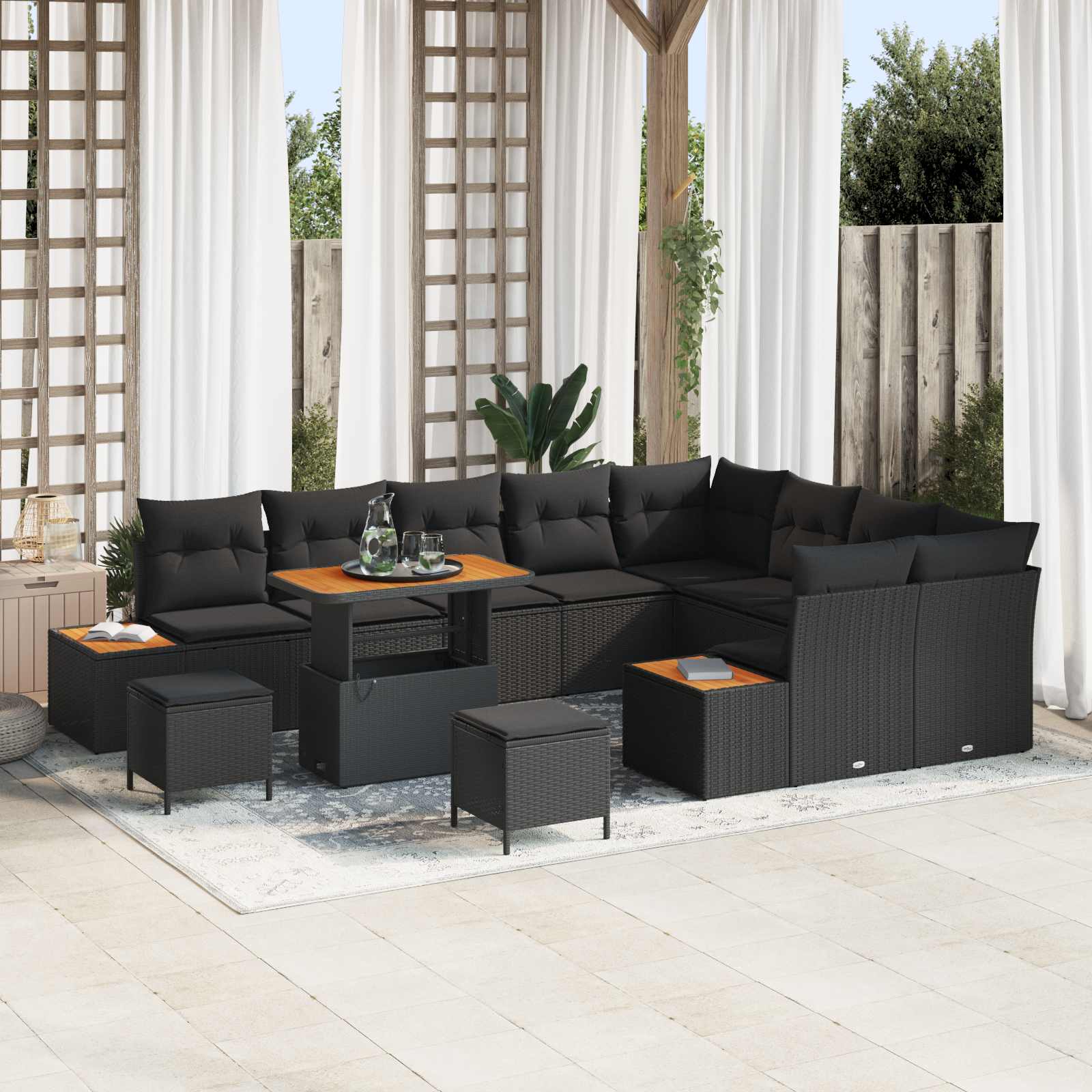 vidaXL Gartensofa-set mit Kissen 12 pcs Schwarz Poly Rattan