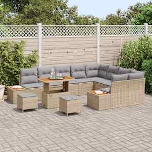 Vrtna sedežna garnitura z blazino 12 pcs Bež Poly ratan - slika 3