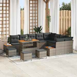 Vrtna sedežna garnitura z blazino 13 pcs Siva Poly ratan