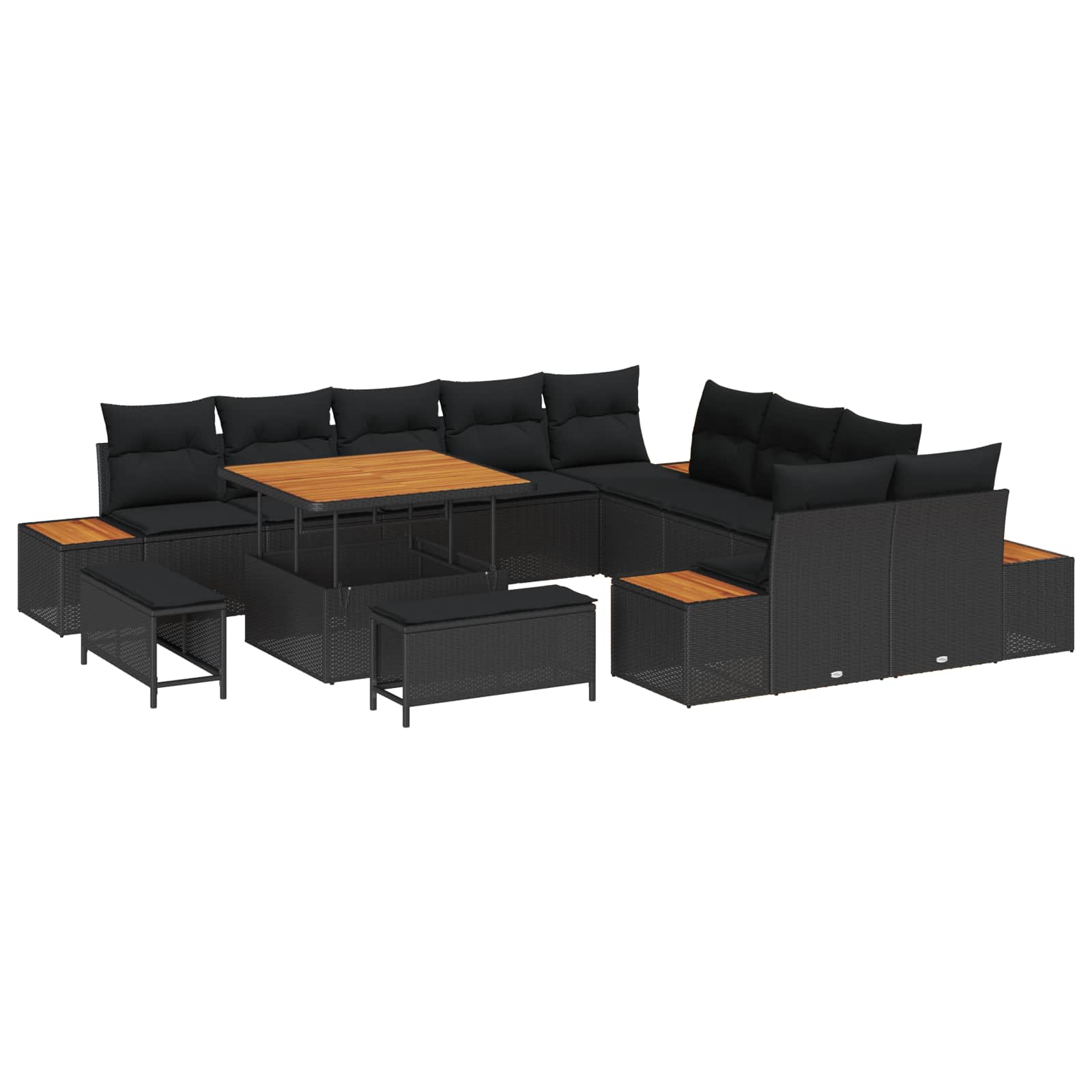 Thumbnail - vidaXL Gartensofa-set mit Kissen 13 pcs Schwarz Poly Rattan