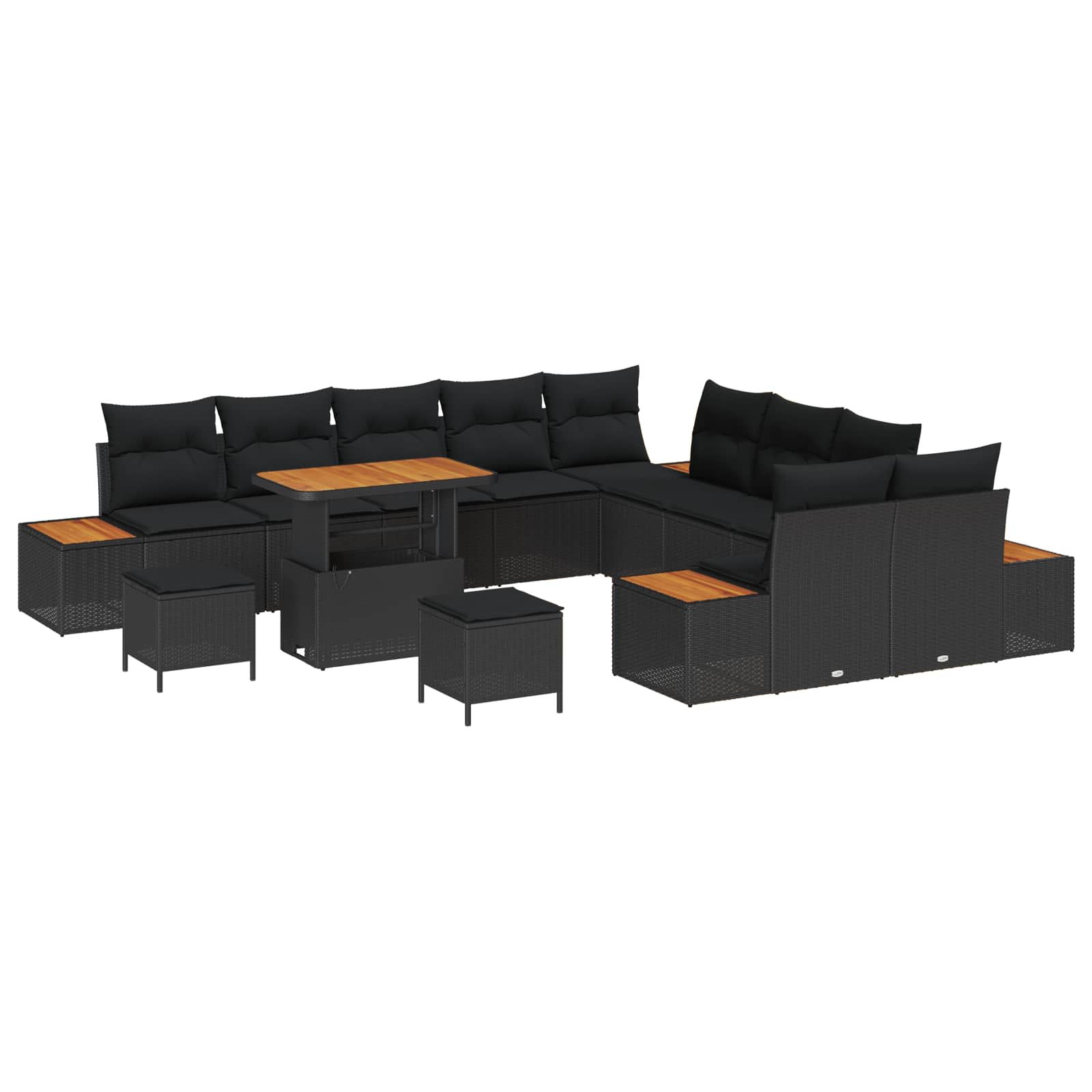 vidaXL Garten-Sofa-Set mit Kissen mit Speicher Schwarz Poly Rattan