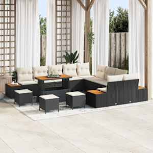 Vrtna sedežna garnitura z blazino 14 pcs Črna Poly ratan