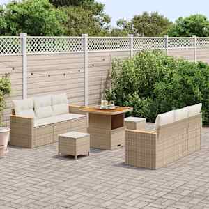 Vrtna sedežna garnitura 11 pcs Bež in smetanova poli ratan - slika 3