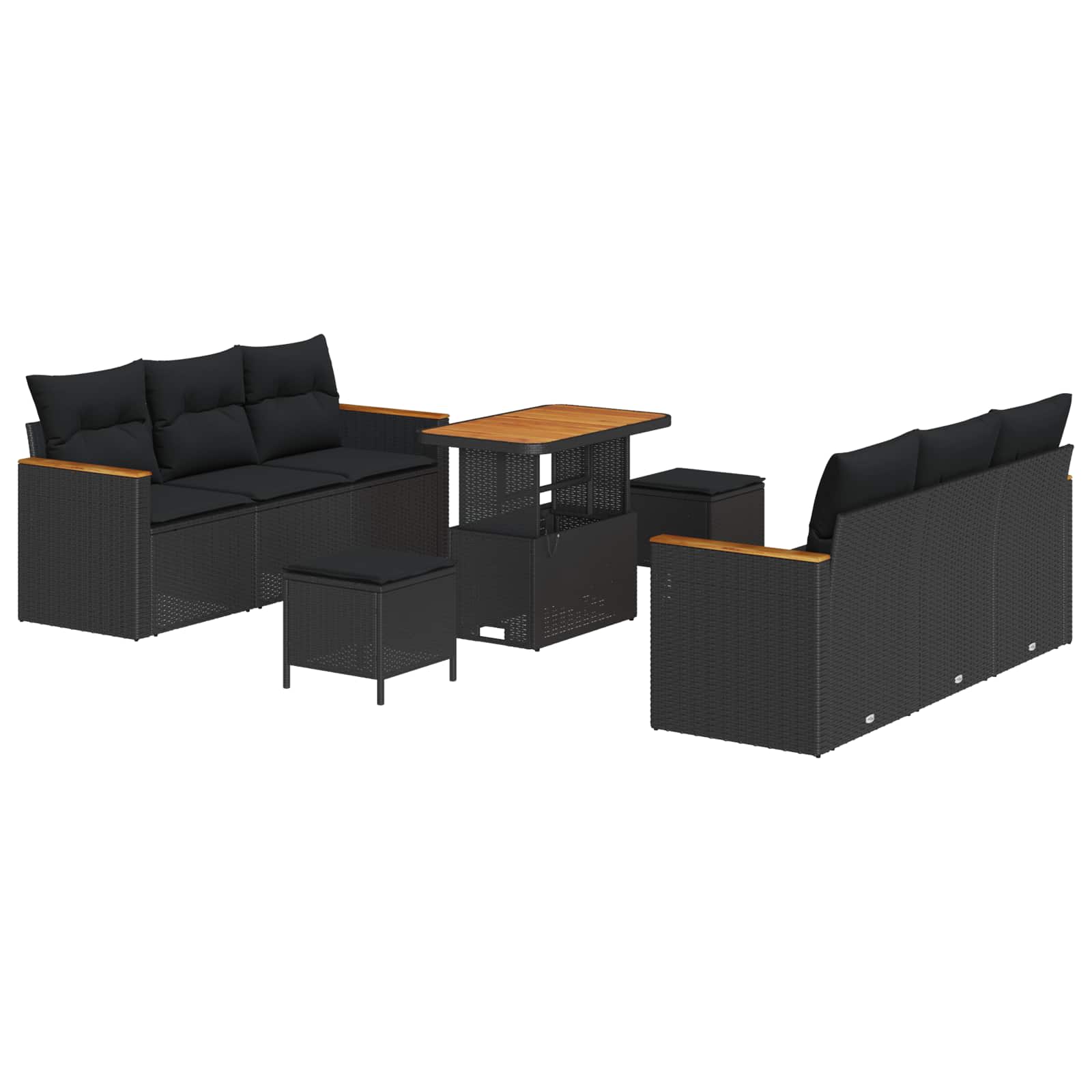 vidaXL Garten-Sofa-Set mit Kissen mit Speicher Schwarz Poly Rattan