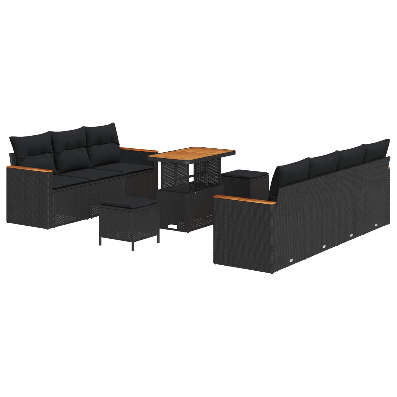 vidaXL Garten-Sofa-Set mit Kissen mit Speicher Schwarz Poly Rattan