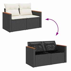Sada zahradních pohovek s polštářem 9 pcs Černá Poly ratan - obrázek 12