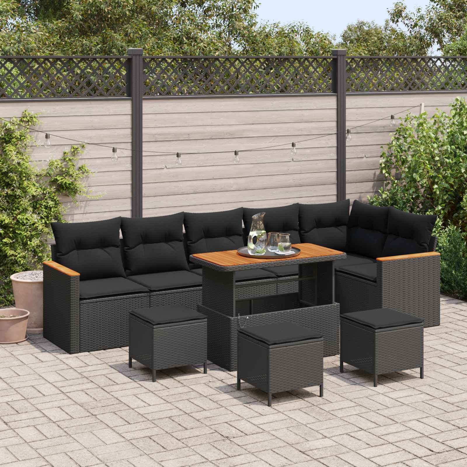 vidaXL Gartensofa-set mit Kissen 10 pcs Schwarz Poly Rattan