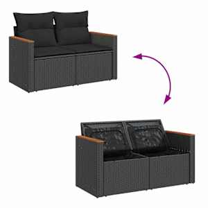 Sada zahradních pohovek s polštářem 14 pcs Černá polyratan - obrázek 10