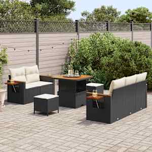 Vrtna sedežna garnitura 10 pcs Črna in krem poli ratan - slika 3