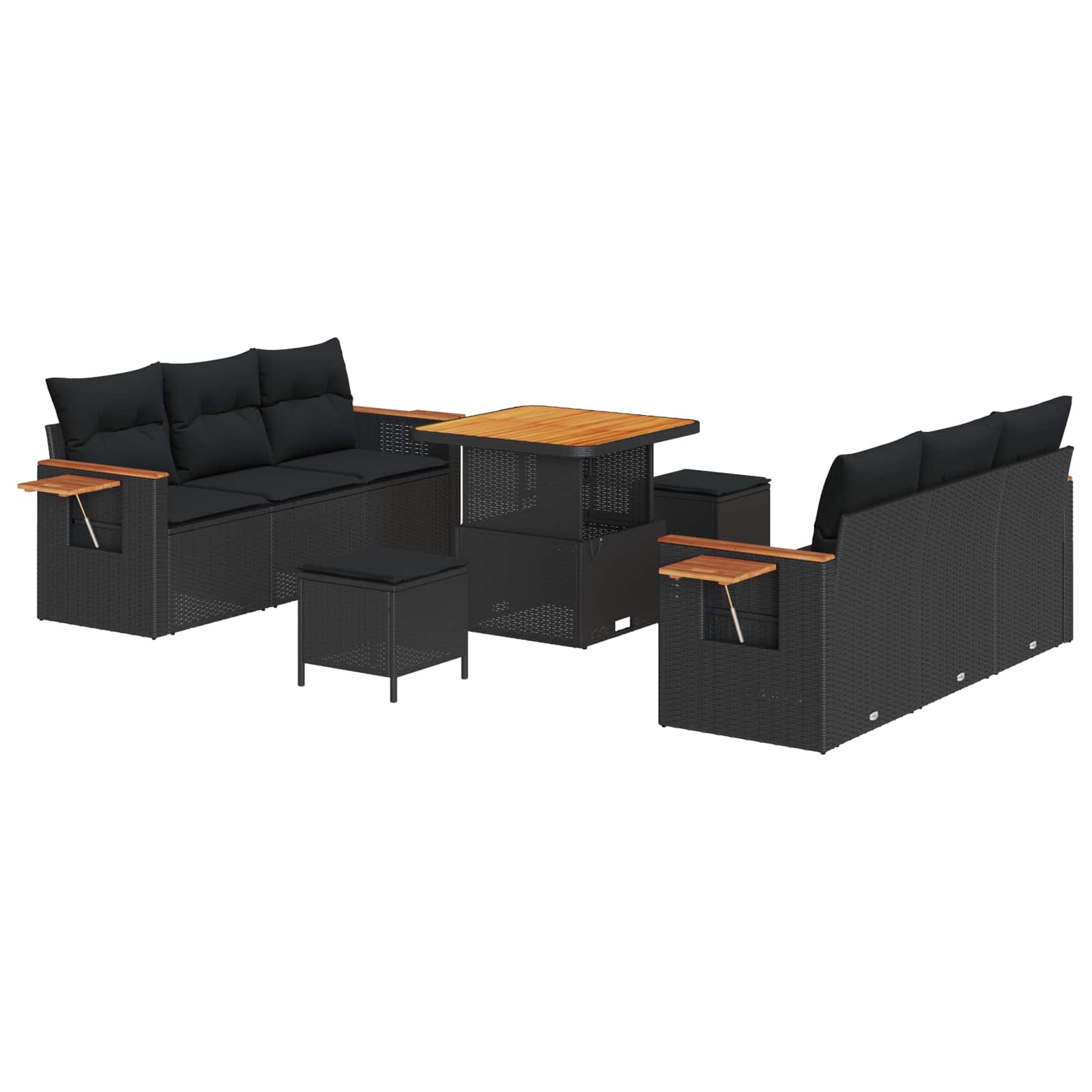Thumbnail - vidaXL Gartensofa-set mit Kissen 11 pcs Schwarz Poly-Rattan