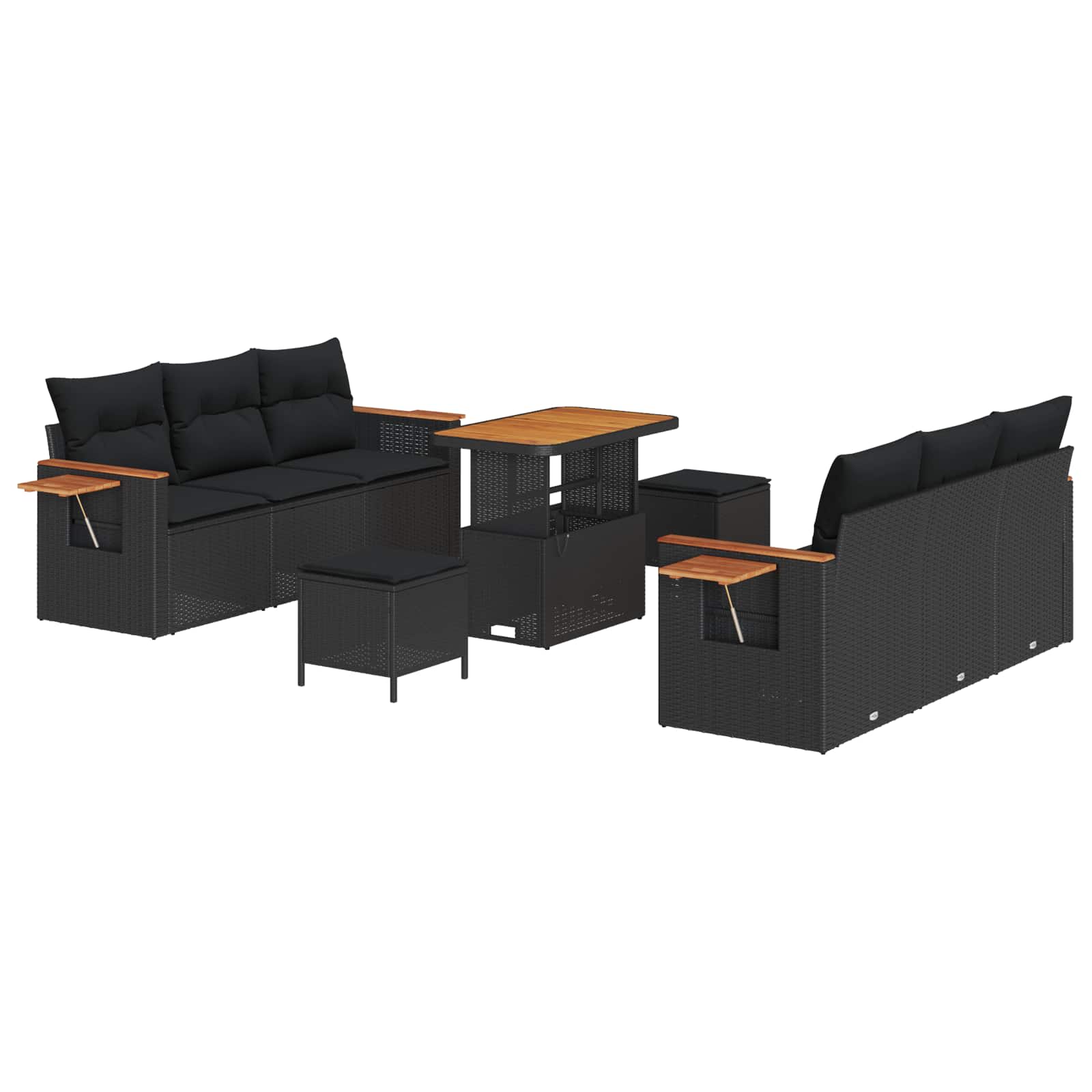 Thumbnail - vidaXL Gartensofa-set mit Kissen 11 pcs Schwarz Poly-Rattan