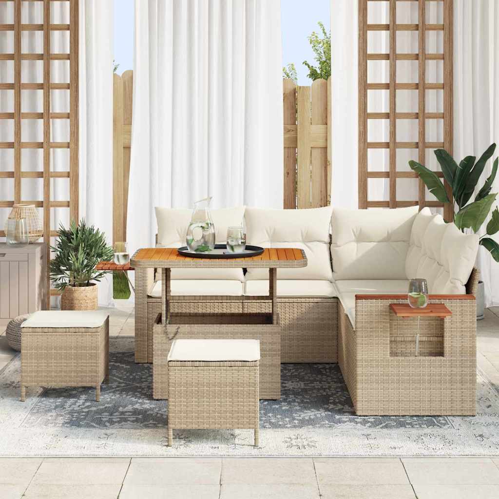 vidaXL 8-delige Tuinbankenset met kussens poly rattan acacia beige