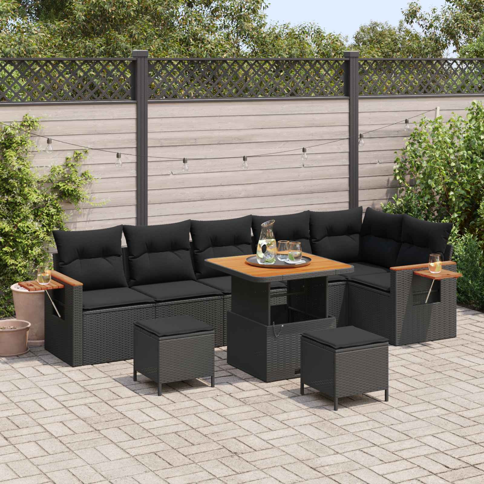 vidaXL Set de canapele pentru grădină cu pernă 11 pcs Negru poliratan