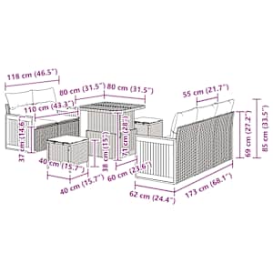 Vrtna sedežna garnitura 10 pcs Črna in krem poli ratan - slika 12