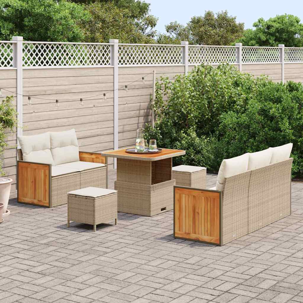 vidaXL 8-delige Tuinbankenset met kussens poly rattan acacia beige