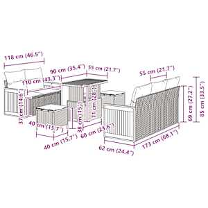 Vrtna sedežna garnitura z blazino 10 pcs Siva poli ratan - slika 12
