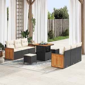 Vrtna sedežna garnitura 11 pcs Črna in krem poli ratan