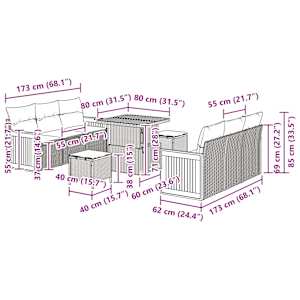 Vrtna sedežna garnitura 11 pcs Bež in smetanova poli ratan - slika 12