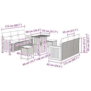 Vrtna sedežna garnitura z blazino 11 pcs Siva poli ratan - slika 12
