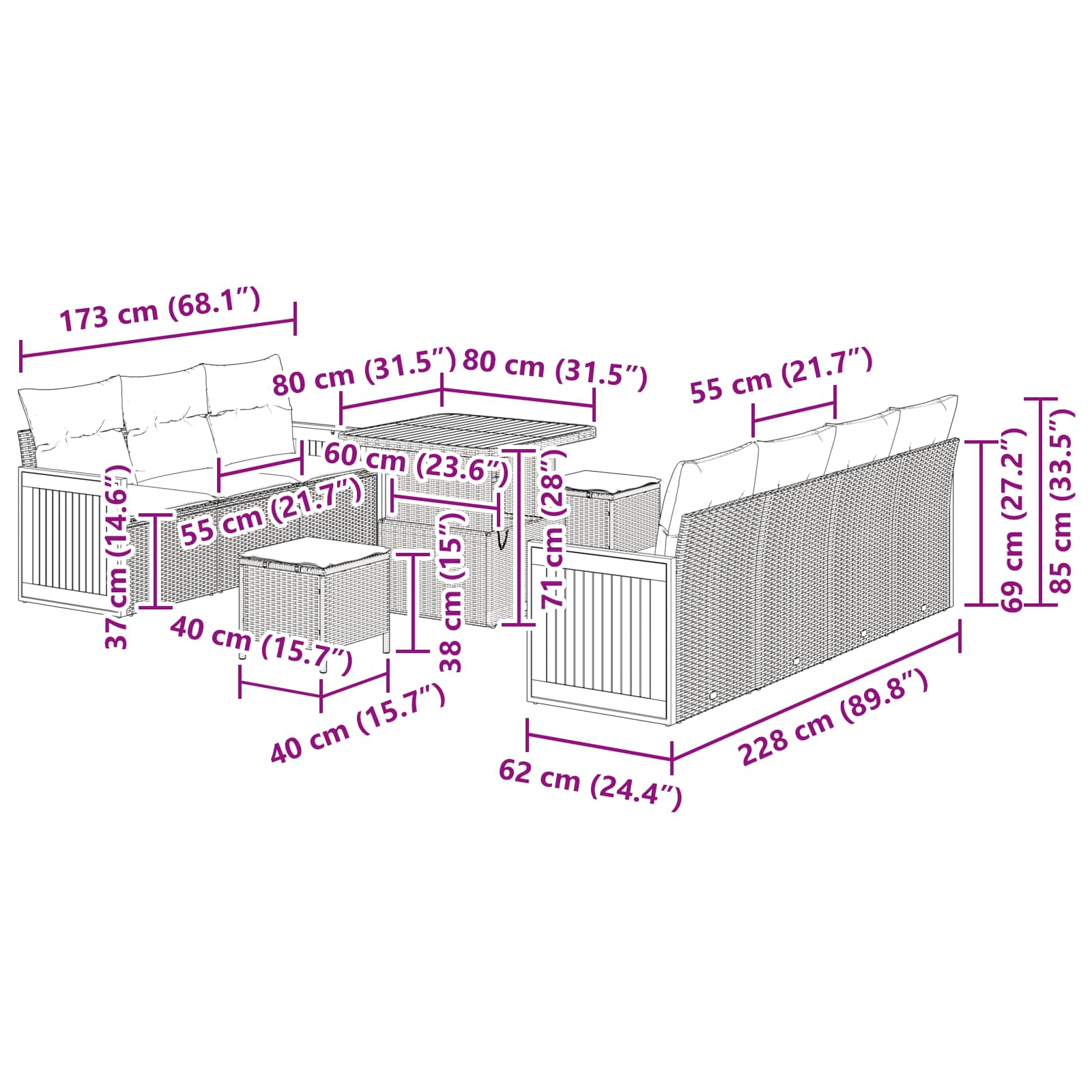 Dārza dīvānu komplekts 10 pcs Melns un brūns poliratāns