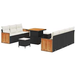 Vrtna sedežna garnitura 13 pcs Črna in krem poli ratan - slika 2